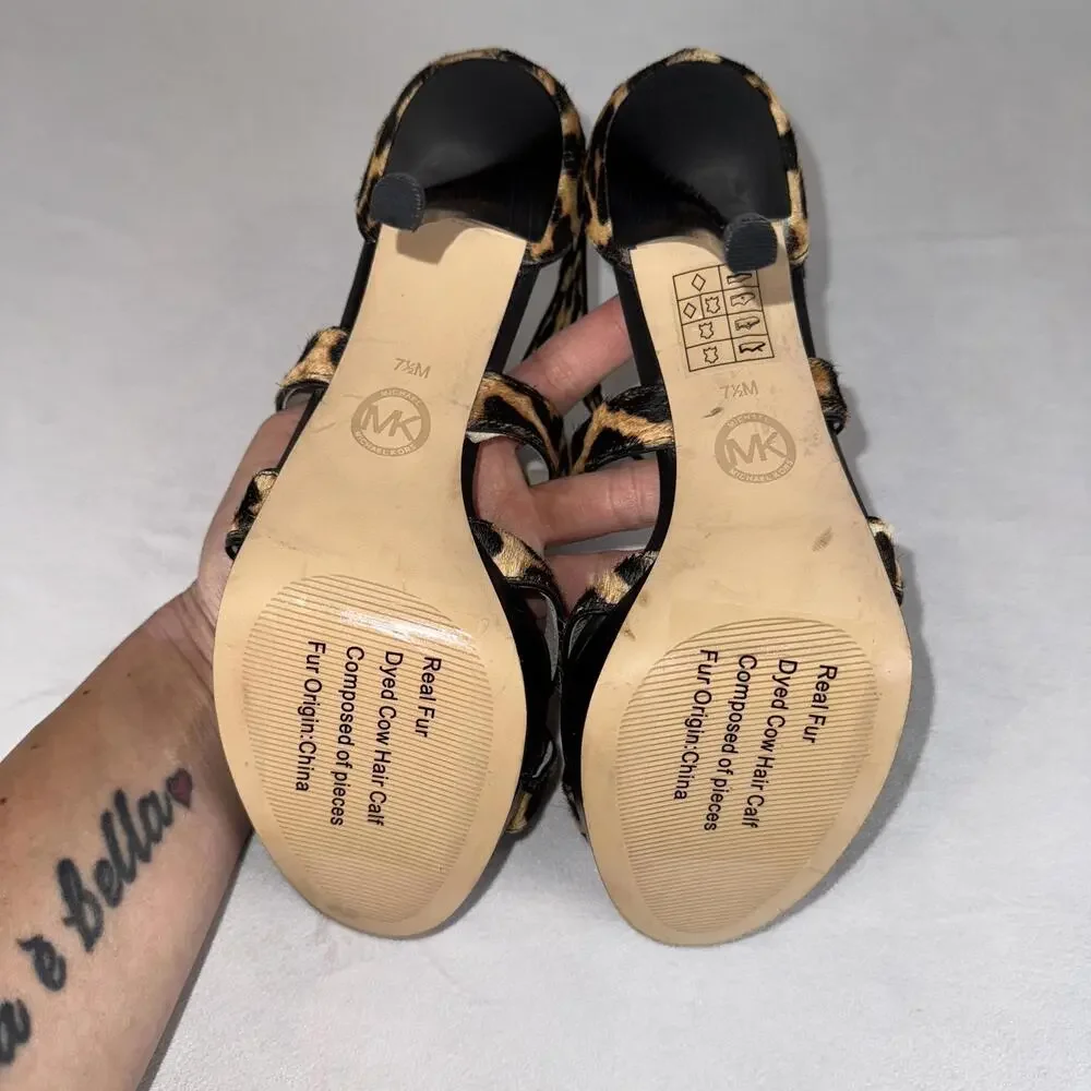 Michael Kors Evie Calf Hair Cheetah Print Platform Heels 7.5 - Picture 4 of 7